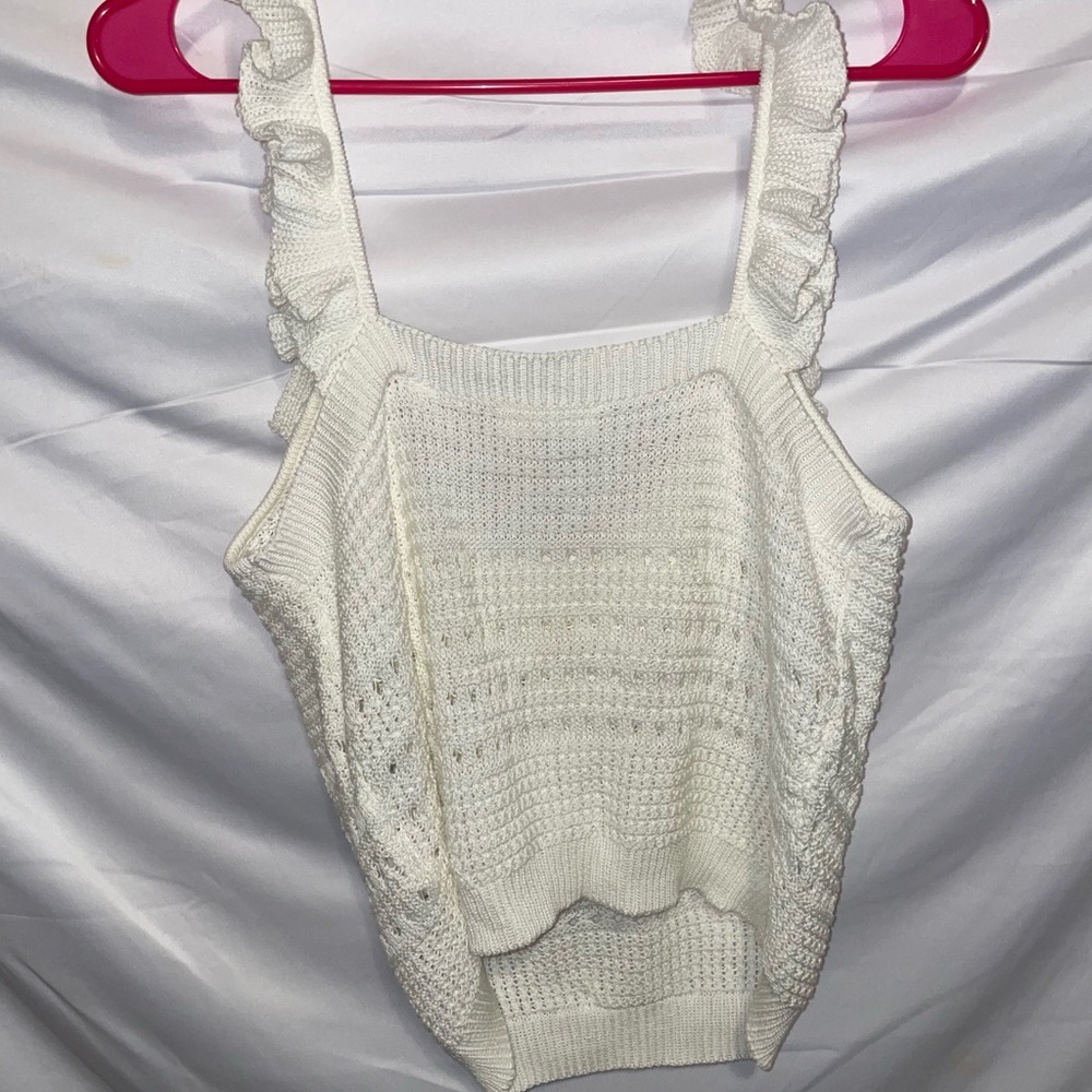 7 For All Mankind Ivory Ruffle Knit Tank Top - Picture 5 of 8